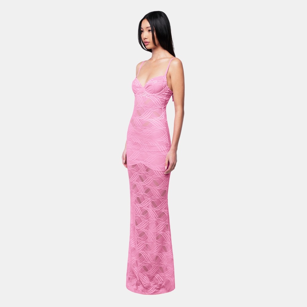 OW Collection Flora Maxi Dress Pink Lace Bustier Sheer Maxi Dress Size M NEW - Picture 4 of 8